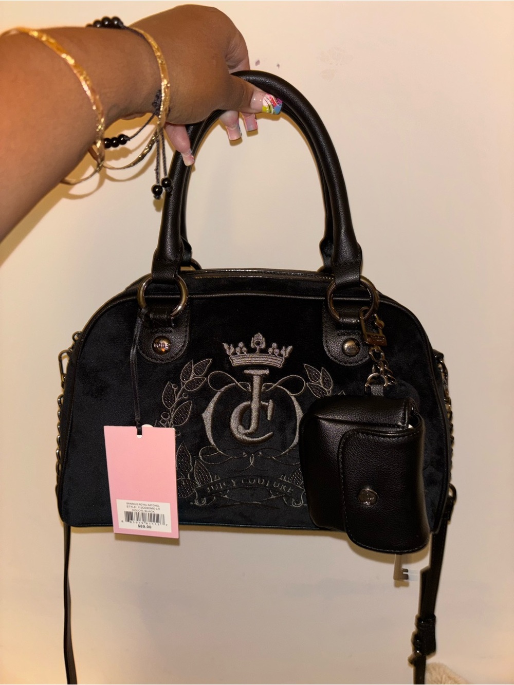 Juicy Couture Black Dome Satchel with Embroidered Crest